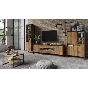 Vaisselier style industriel collection MILO. Coloris épicéa et noir