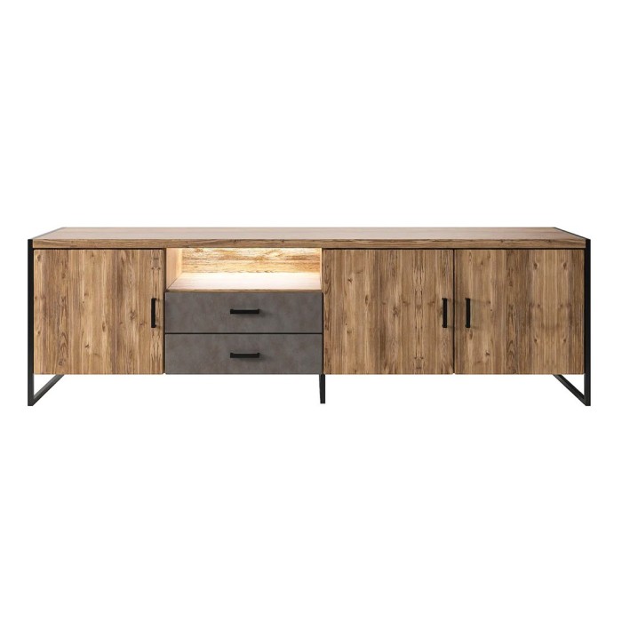 Meuble TV XL 200cm style industriel. Collection ZOLA. Coloris épicéa et gris
