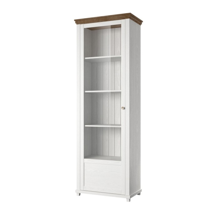 Vitrine 1 porte collection ASSIA. Couleur frêne blanc et chêne. Ouverture gauche