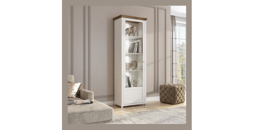 Vitrine 1 porte collection ASSIA. Couleur frêne blanc et chêne. Ouverture droite
