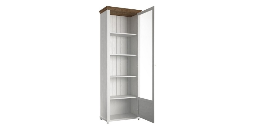 Vitrine 1 porte collection ASSIA. Couleur frêne blanc et chêne. Ouverture droite