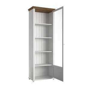 Vitrine 1 porte collection ASSIA. Couleur frêne blanc et chêne. Ouverture droite