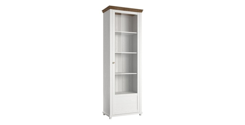 Vitrine 1 porte collection ASSIA. Couleur frêne blanc et chêne. Ouverture droite