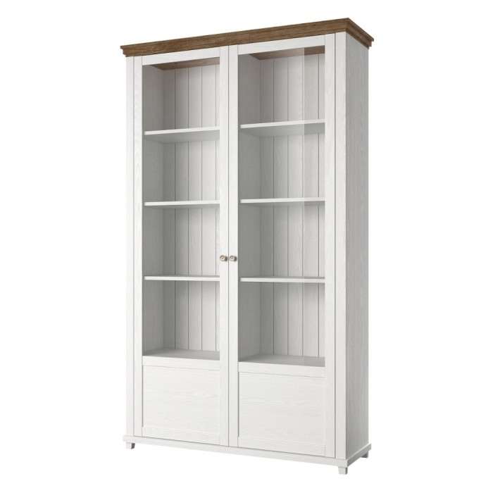 Vitrine large 2 portes collection ASSIA. Couleur frêne blanc et chêne