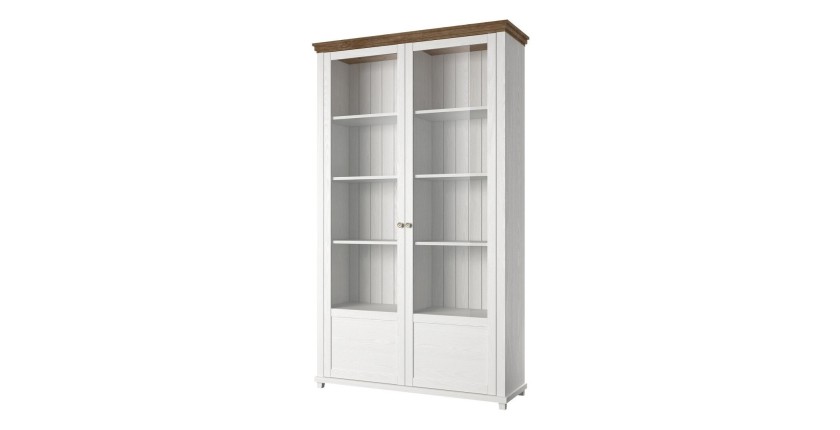 Vitrine large 2 portes collection ASSIA. Couleur frêne blanc et chêne