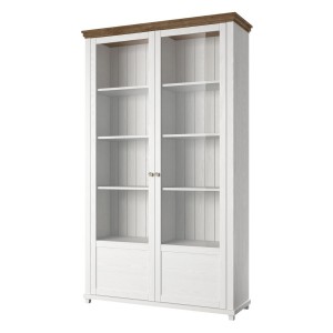 Vitrine large 2 portes collection ASSIA. Couleur frêne blanc et chêne