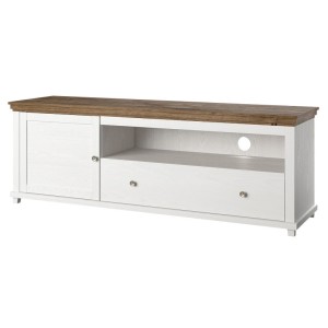 Meuble TV 180cm. Collection ASSIA. Coloris frêne blanc et chêne. 1 Porte et 1 tiroir