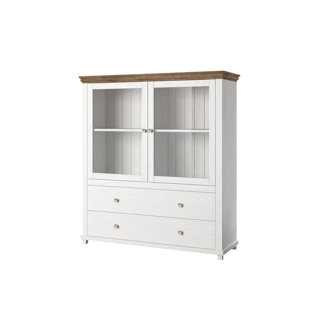 Vaisselier avec collection ASSIA. Coloris frêne blanc et chêne. 2 Portes et 2 Tiroirs