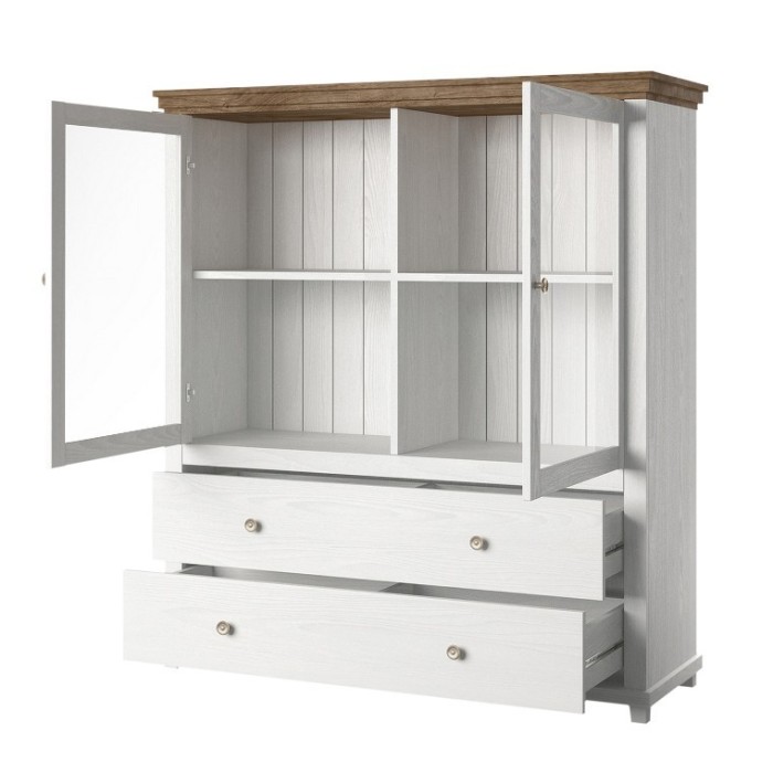 Vaisselier avec collection ASSIA. Coloris frêne blanc et chêne. 2 Portes et 2 Tiroirs