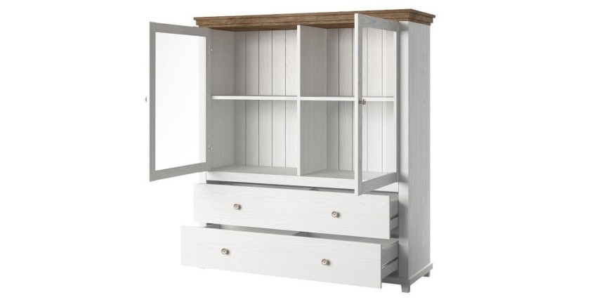 Vaisselier avec collection ASSIA. Coloris frêne blanc et chêne. 2 Portes et 2 Tiroirs
