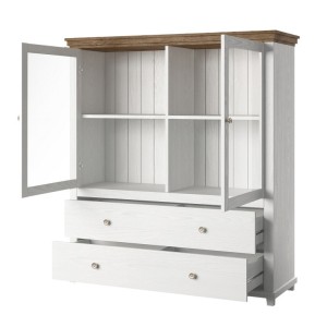 Vaisselier avec collection ASSIA. Coloris frêne blanc et chêne. 2 Portes et 2 Tiroirs