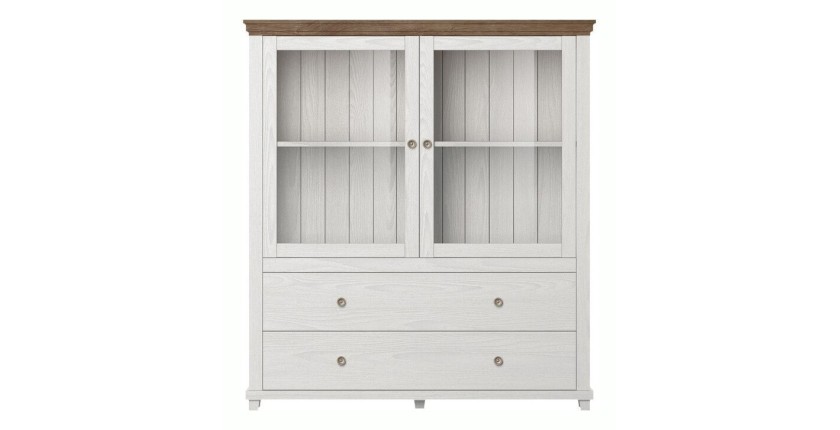 Vaisselier avec collection ASSIA. Coloris frêne blanc et chêne. 2 Portes et 2 Tiroirs