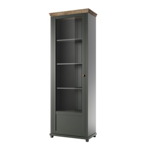 Vitrine 1 porte collection ASSIA. Coloris vert et chêne. Ouverture gauche