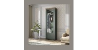 Vitrine 1 porte collection ASSIA. Coloris vert et chêne. Ouverture gauche