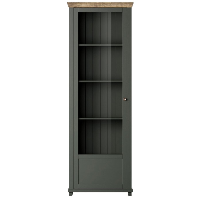 Vitrine 1 porte collection ASSIA. Coloris vert et chêne. Ouverture gauche