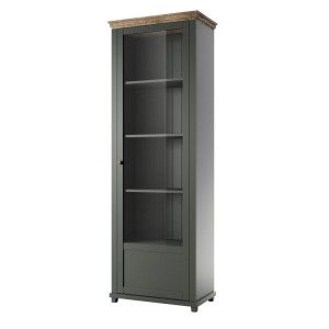 Vitrine 1 porte collection ASSIA. Coloris vert et chêne. Ouverture droite
