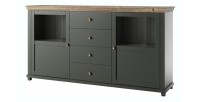 Buffet 180cm collection ASSIA. Coloris vert et chêne. 2 portes et 4 tiroirs