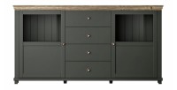 Buffet 180cm collection ASSIA. Coloris vert et chêne. 2 portes et 4 tiroirs