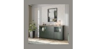 Buffet 180cm collection ASSIA. Coloris vert et chêne. 2 portes et 4 tiroirs