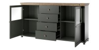 Buffet 180cm collection ASSIA. Coloris vert et chêne. 2 portes et 4 tiroirs