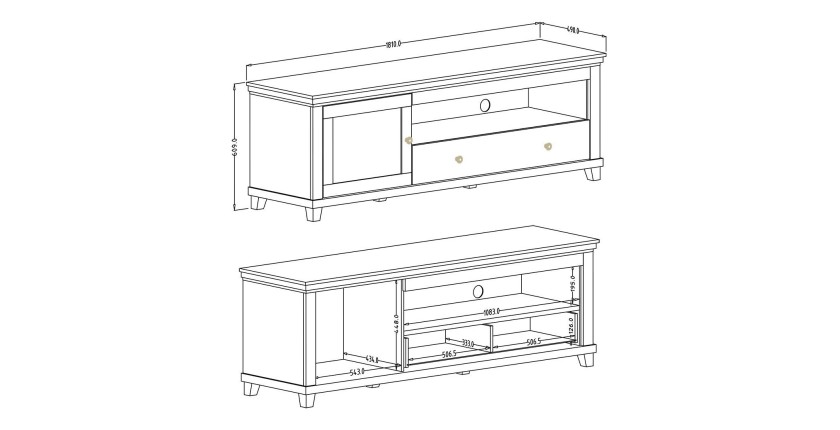Meuble TV 180cm. Collection ASSIA. Coloris vert et chêne. 1 Porte et 1 tiroir