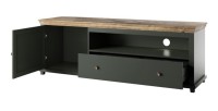 Meuble TV 180cm. Collection ASSIA. Coloris vert et chêne. 1 Porte et 1 tiroir