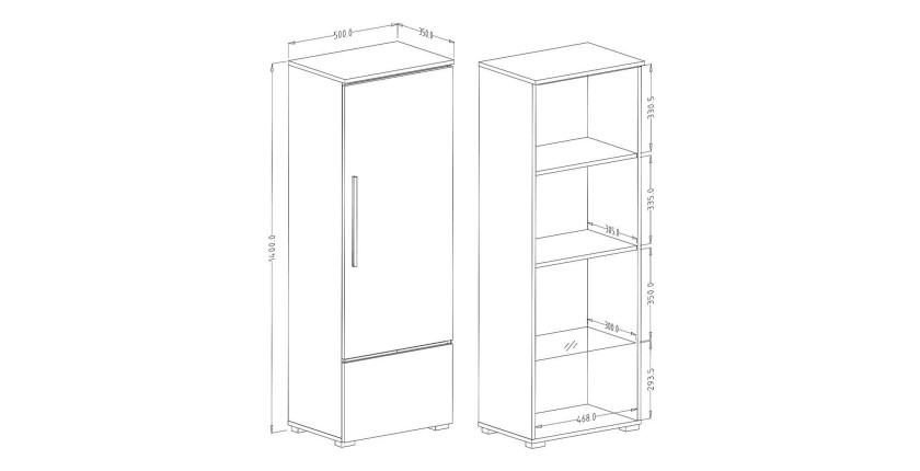Vitrine collection RIO modèle haut, coloris blanc. Ouverture à droite