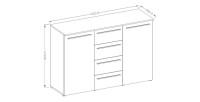 Buffet design RIO, 2 portes et 4 tiroirs. Coloris blanc brillant