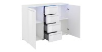 Buffet design RIO, 2 portes et 4 tiroirs. Coloris blanc brillant