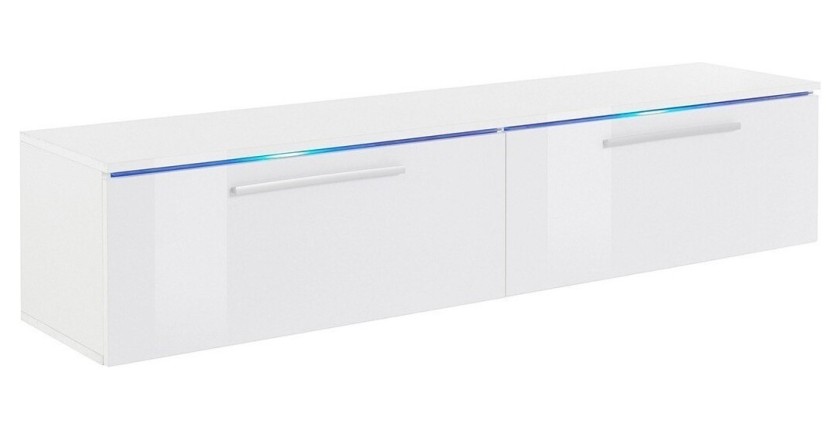 Meuble TV 160cm Collection RIO. 1 porte abattante, coloris blanc brillant. Style design