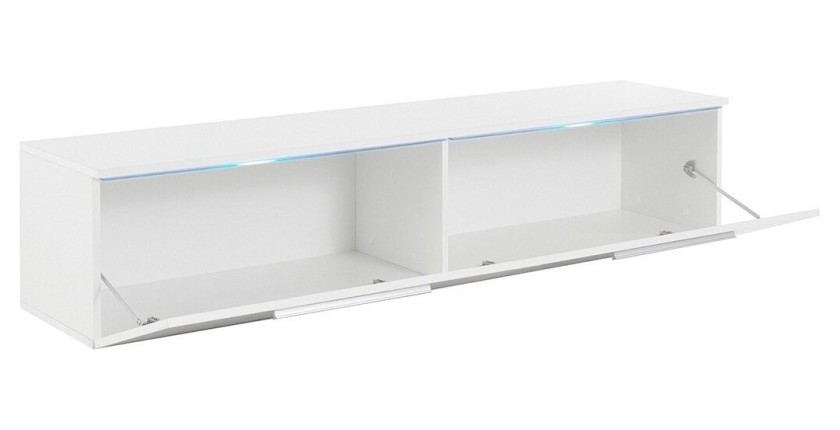 Meuble TV 160cm Collection RIO. 1 porte abattante, coloris blanc brillant. Style design