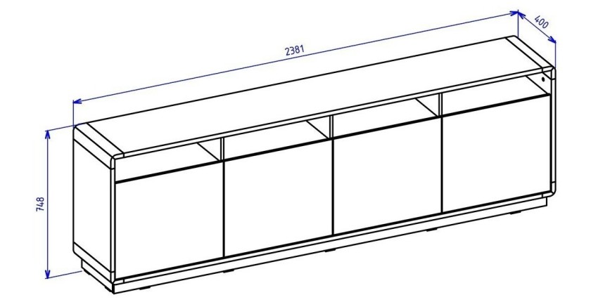 Buffet XL 240cm collection VILLA. Couleur chêne et noir. 4 portes et 4 niches