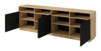 Buffet XL 240cm collection VILLA. Couleur chêne et noir. 4 portes et 4 niches