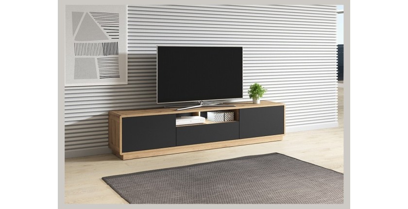 Meuble TV 200cm collection VILLA. Couleur chêne et noir mat