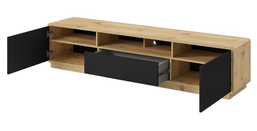 Meuble TV 200cm collection VILLA. Couleur chêne et noir mat