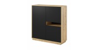 Buffet haut collection VILLA. Couleur chêne et noir. 3 portes et 1 niche