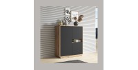 Buffet haut collection VILLA. Couleur chêne et noir. 3 portes et 1 niche