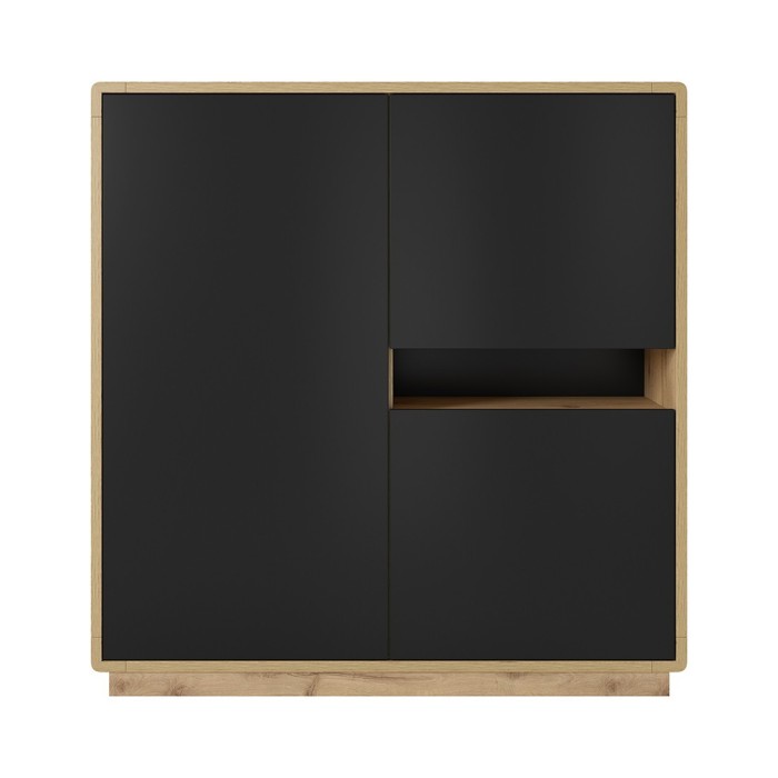 Buffet haut collection VILLA. Couleur chêne et noir. 3 portes et 1 niche