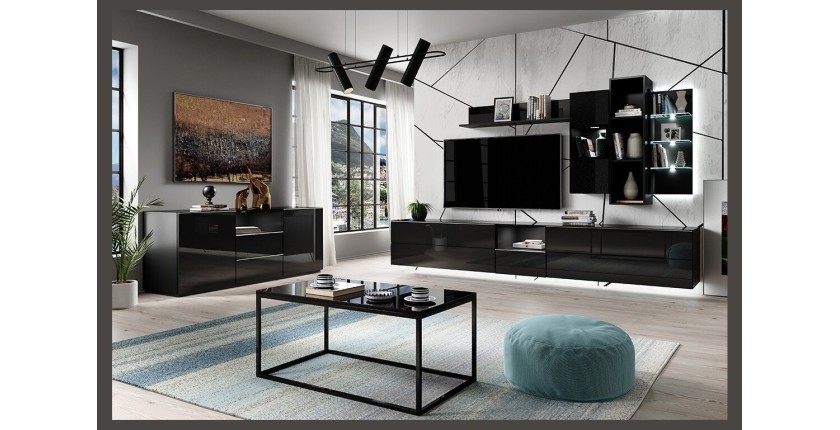 Étagère verticale collection ZANTE. Coloris noir brillant pailleté.