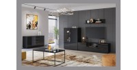 Meuble TV 180cm collection ZANTE avec 2 portes et 1 tiroir. Couleur noir brillant pailleté