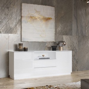 Buffet 180cm 2 portes et 2 tiroirs collection ZANTE. Coloris blanc brillant.