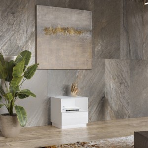 Petit Meuble TV ou meuble d'appoint 50cm collection ZANTE avec 1 tiroir et une niche. Couleur blanc brillant