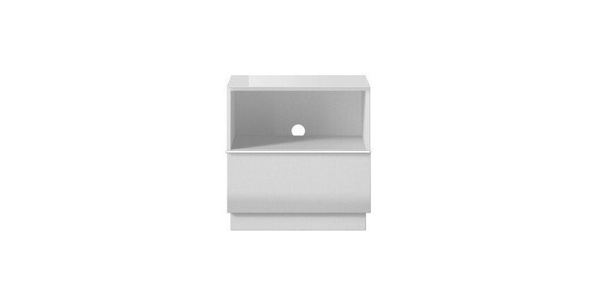 Petit Meuble TV ou meuble d'appoint 50cm collection ZANTE avec 1 tiroir et une niche. Couleur blanc brillant