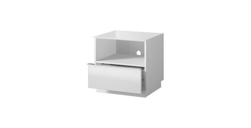 Petit Meuble TV ou meuble d'appoint 50cm collection ZANTE avec 1 tiroir et une niche. Couleur blanc brillant