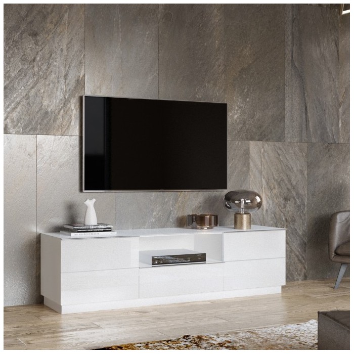 Meuble TV 180cm collection ZANTE avec 2 portes et 1 tiroir. Couleur blanc brillant