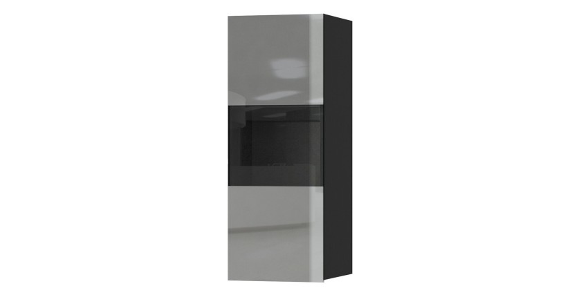 Vitrine suspendue, 1 porte vitrée collection ZANTE. Coloris noir et gris brillant