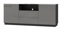 Buffet 180cm 2 portes et 2 tiroirs collection ZANTE. Coloris noir et gris brillant