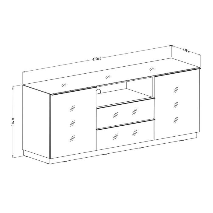 Buffet 180cm 2 portes et 2 tiroirs collection ZANTE. Coloris noir et gris brillant