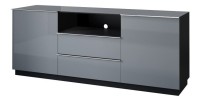 Buffet 180cm 2 portes et 2 tiroirs collection ZANTE. Coloris noir et gris brillant