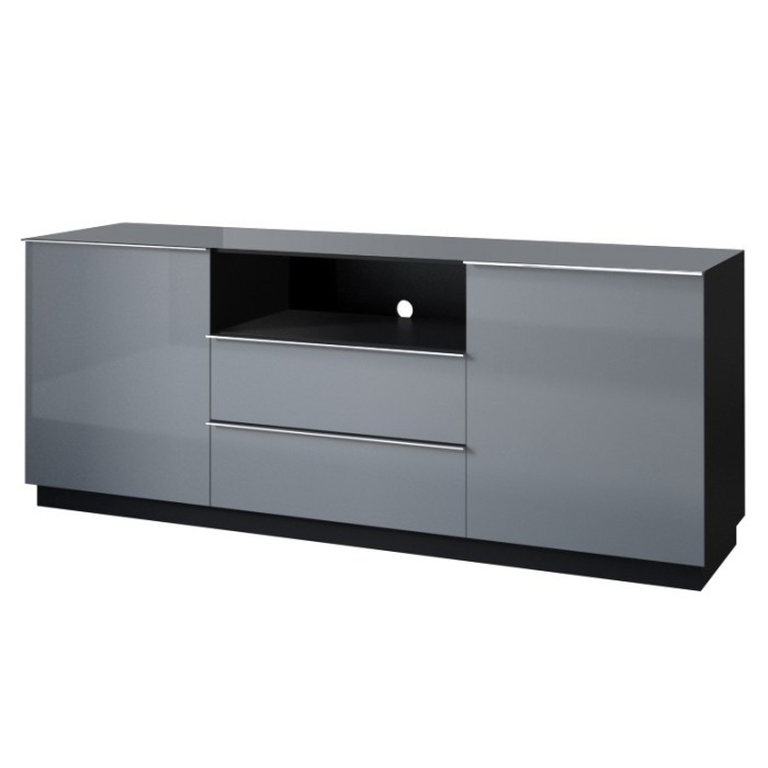 Buffet 180cm 2 portes et 2 tiroirs collection ZANTE. Coloris noir et gris brillant